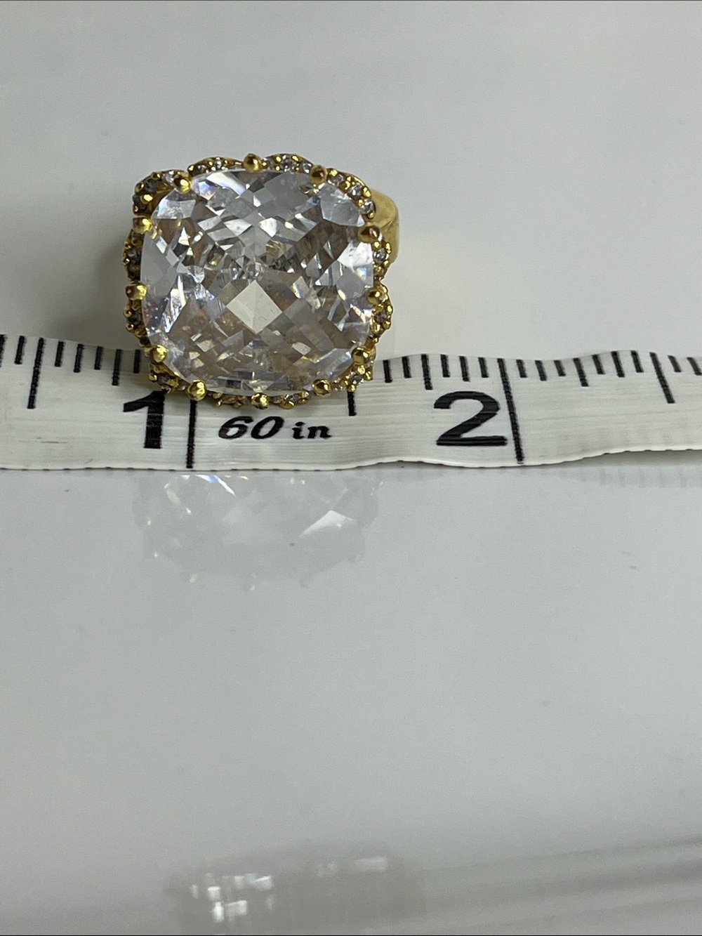 Gold-Tone Cocktail Ring with Large Clear Crystal - Picture 5 of 8